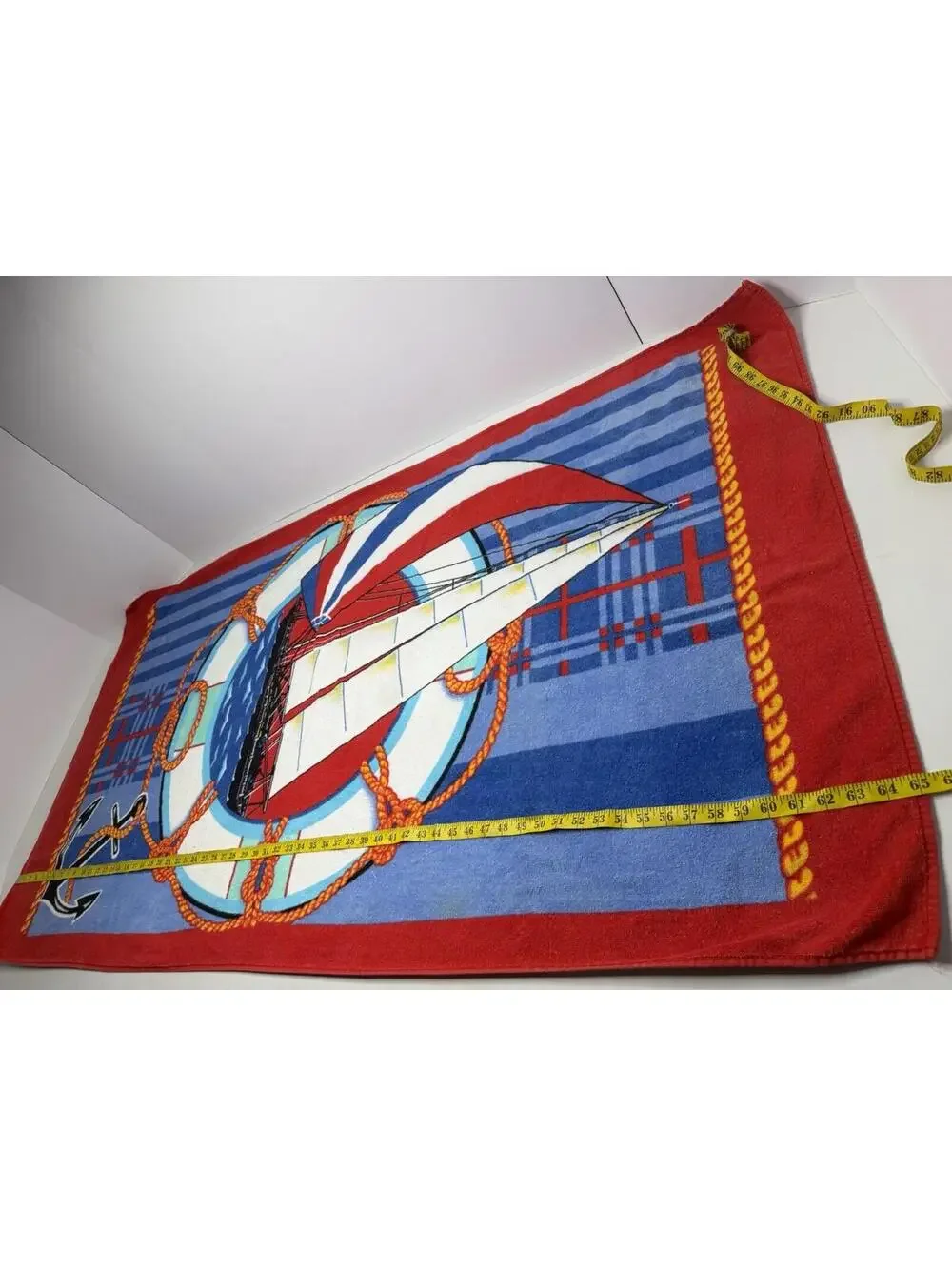 Vintage Franco 100% Cotton Colorful Sail Boat Nautical Beach Towel